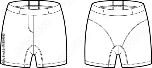 cad drawing flat vector illustration, men boxer briefs outline, underwear design template, fashion apparel sketch, clothing vector front and back