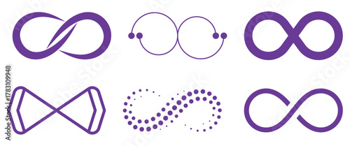 Collection of Six Purple Infinity Symbol Variations on White Background