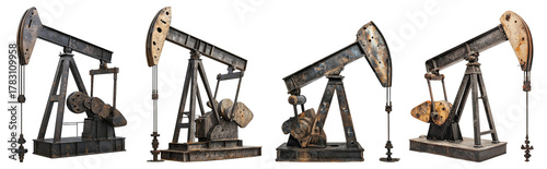 Vintage Oil Pumps Set with Rusted Metal and Weathered Appearance