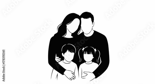 Stylized Silhouette of a Happy Family of Four.