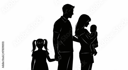 Silhouette of a Family - Parents and Children Together.