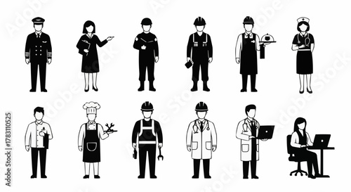 Diverse Occupations - A Collection of Professional Silhouettes.