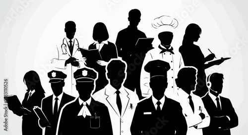 Diverse group of professionals representing various occupations and careers.