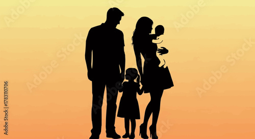 Black silhouette of a traditional family of four people.