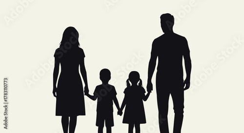 Family silhouette holding hands together, a symbol of togetherness and love.