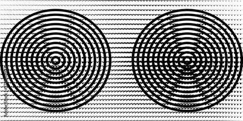 Halftone circular dotted frames set. Circle dots texture isolated on white background. Spotted spray texture. Vector abstract design element spiral circle sound wave vector logo modern black and white