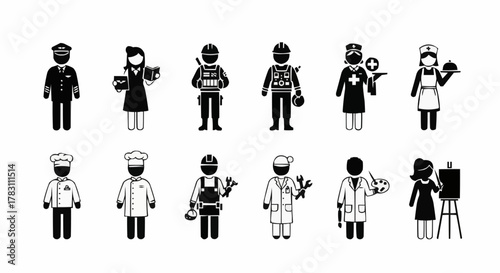 Collection of Diverse Professions Represented by Simple Icons.