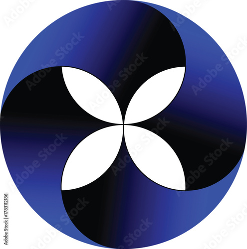 Blue glossy vector icon button with flower illustration and 3D sphere design