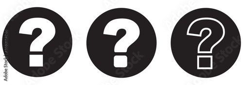 Question mark symbol design three question marks. Question Mark Icons in Circle. Why symbol. Question mark icon and sign. Ask symbol. symbolizing inquiry, help sections, and support for FAQs.