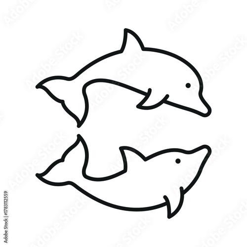 Two dolphin icon for tropical sea and water concept illustrations.