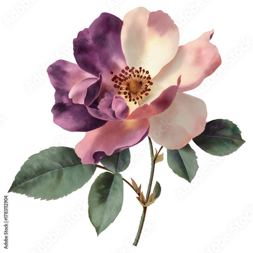 Watercolor eclipsera rose with half-dark, half-light petals symbolizing eclipse, isolated on a white background, clear edges, botanical clipart style. 