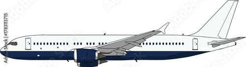 Modern commercial airplane side view, isolated aircraft illustration, passenger jet design, aviation vector art, airliner profile for design use