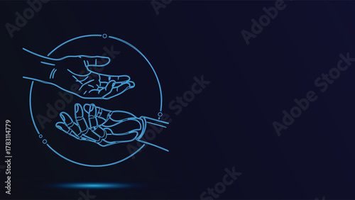 Digital Hands Vector Graphic Illustration Cybernetic Hands Futuristic Technology Concept Neon Blue Line Art Artificial Intelligence Data Exchange Modern Design Creative Template