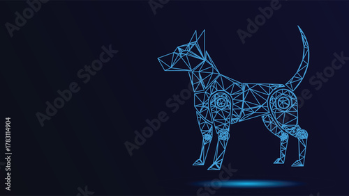Geometric Dog Vector Illustration Abstract Polygonal Pet Design with Modern Futuristic Style for Tech Science and Animal-Themed Projects - Neon Blue Outline