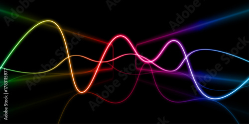 Abstract background with colorful neon wavy, glowing in spectrum light