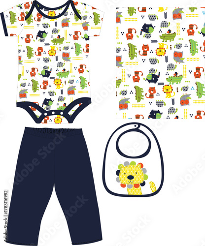 baby bodysuit with pant little animals