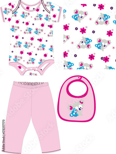 baby bodysuit with pant cute animals flower 
