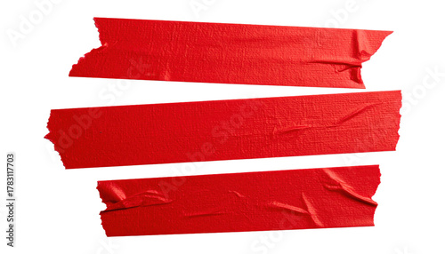Vivid Strips: A close-up shot of three strips of vibrant, red tape, showcasing their texture and strong adhesive.