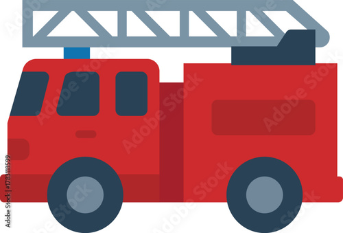 Fire engine with roof ladder side view