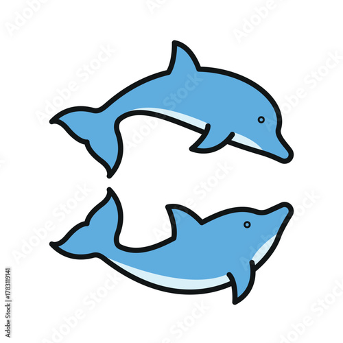 Two Dolphin icon for vibrant sea life and ocean design materials.