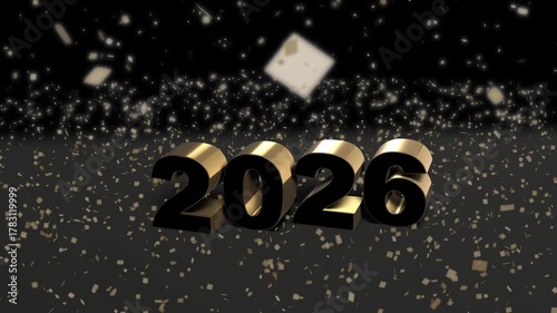 Happy New Year 2026 background with glowing golden text and sparkles on dark bac
