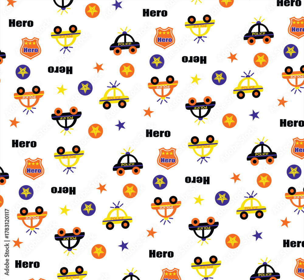 Fototapeta premium little hero police car all over print vector