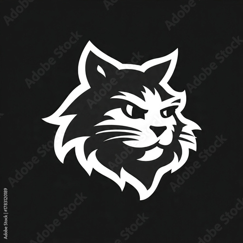 Canvas Print Bold bobcat head logo design in crisp white against black, perfect for sports te
