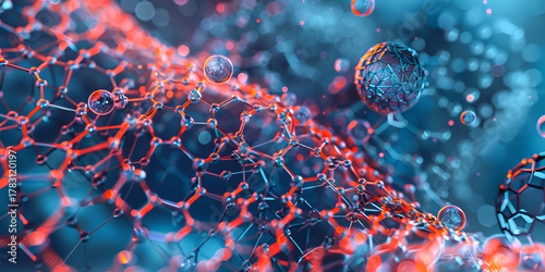 Abstract Glowing Molecular Network in Blue and Orange