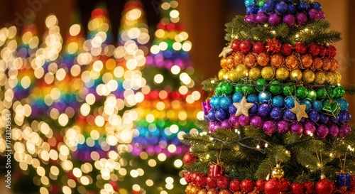 Wallpaper Mural A festive Christmas tree decorated with vibrant rainbow-colored ornaments and glowing lights for an inclusive holiday celebration Torontodigital.ca