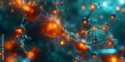 Abstract Close-up of Glowing Neural Network Cells
