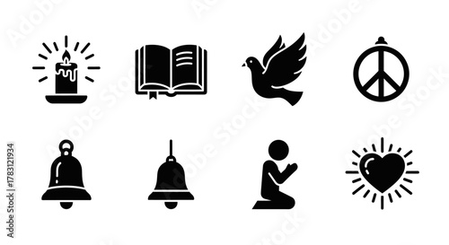 Religious and spiritual symbols set.