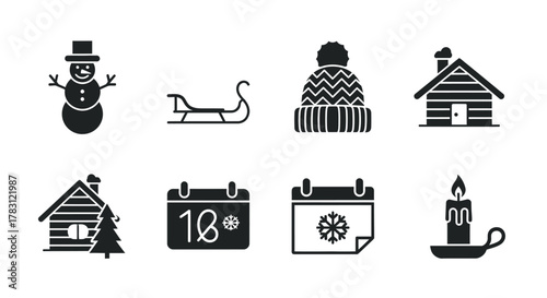 Winter and Christmas Holiday Icons Set.