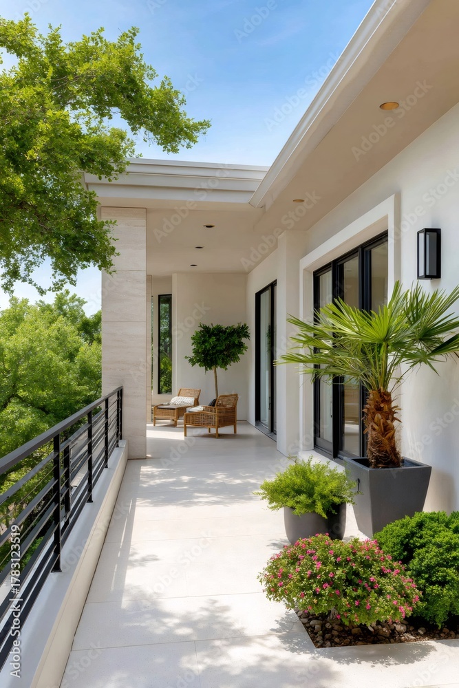 Obraz premium Modern house balcony with outdoor lounge furniture