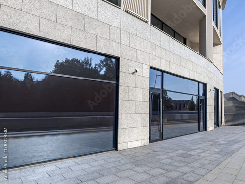 newly constructed commercial office building with contemporary architecture.