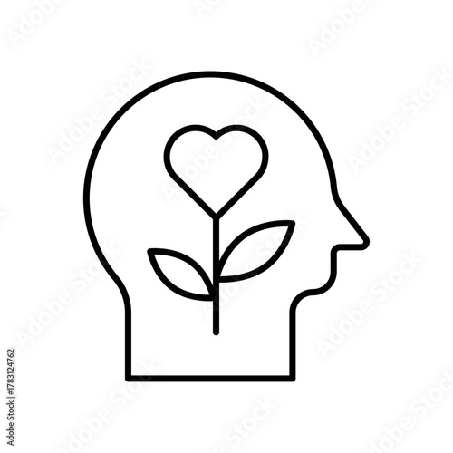 Healthy mind icon designed in elegant vector line style, isolated on a white background. Perfect for mental wellness programs, therapy centers, mindfulness apps, and psychological health concepts.