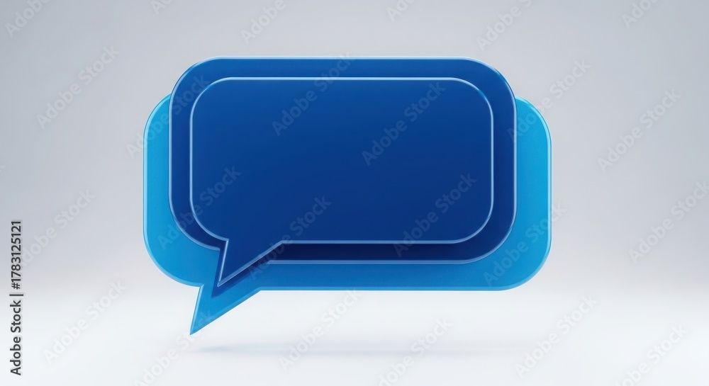 Naklejka premium Blue speech bubble icon with white outline, for chat or chatbox, overlay effect, for website or app, isolated on white background