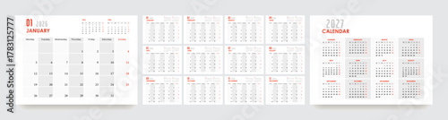 2026 new year monthly calendar layout template design, planner, desk calendar for 2026 year
