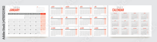 2026 new year monthly calendar layout template design, planner, desk calendar for 2026 year