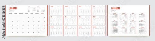 2026 new year monthly calendar layout template design, planner, desk calendar for 2026 year