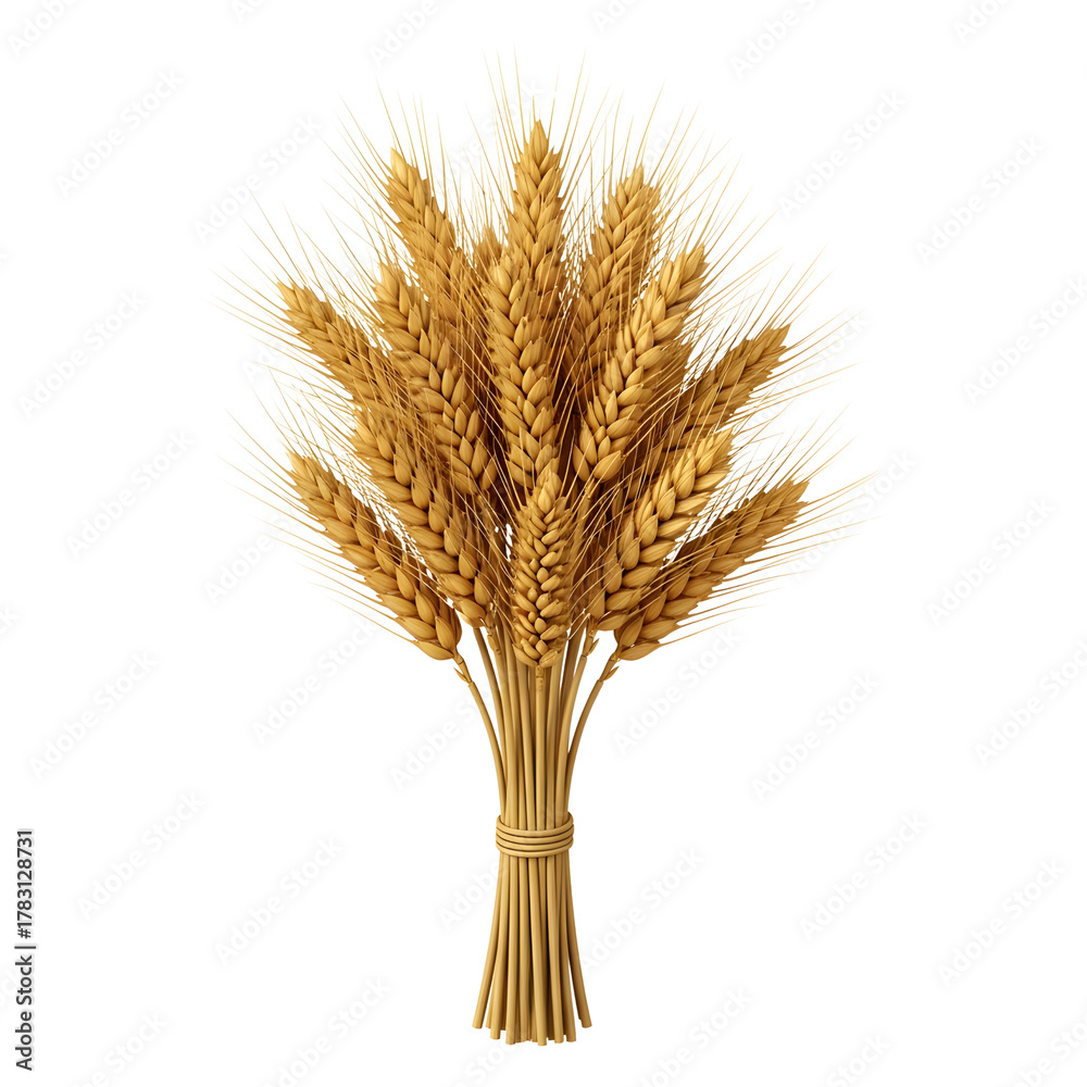 Fototapeta premium Golden wheat stalks tied together with twine on a black background