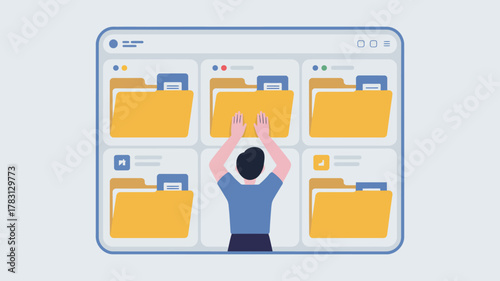 Person organizing digital files in a browser window, managing data and folders.