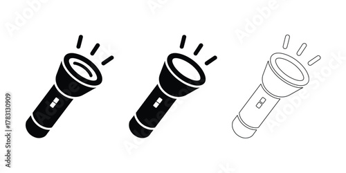Flashlight icon set vector silhouette for emergency and light