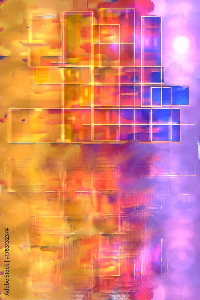 Naklejka premium Abstract Neon Cityscape Reflection