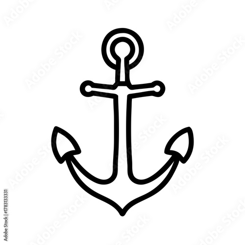 Anchor Icon – Nautical Marine Symbol Outline Vector Illustration