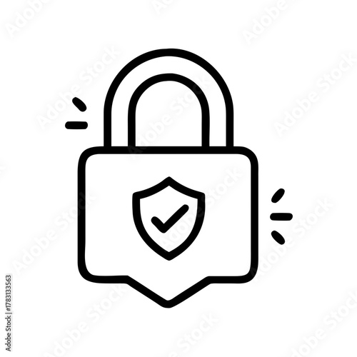 Padlock Security Line Art Icon Vector Illustration Isolated on White Background