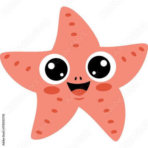 Cute Pink Starfish Character With Big Eyes Smiling Adorable Underwater Sea Creature With Spots And Cheeks