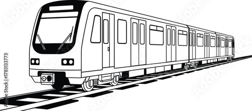 Silhouette subway train vector, modern metro railway transport illustration, urban public transit design, black flat artwork, cad drawing flat vector illustration