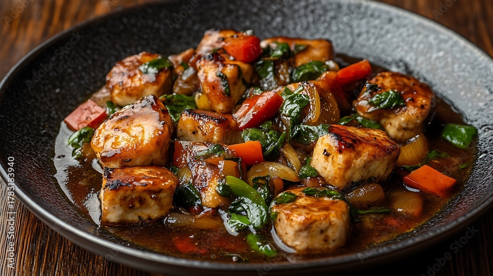 Fototapeta premium The sauteed in a savory sauce a visually appealing mix