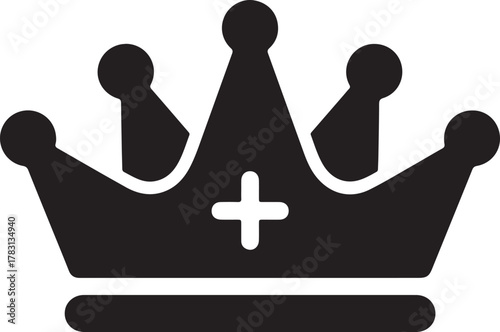 Bold black royal crown showcases its regal elegance and simple minimalist form