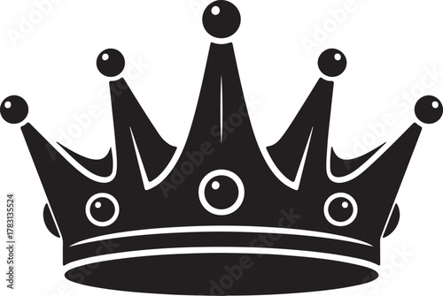 Simple black royal crown icon showcases elegance with a transparent background design